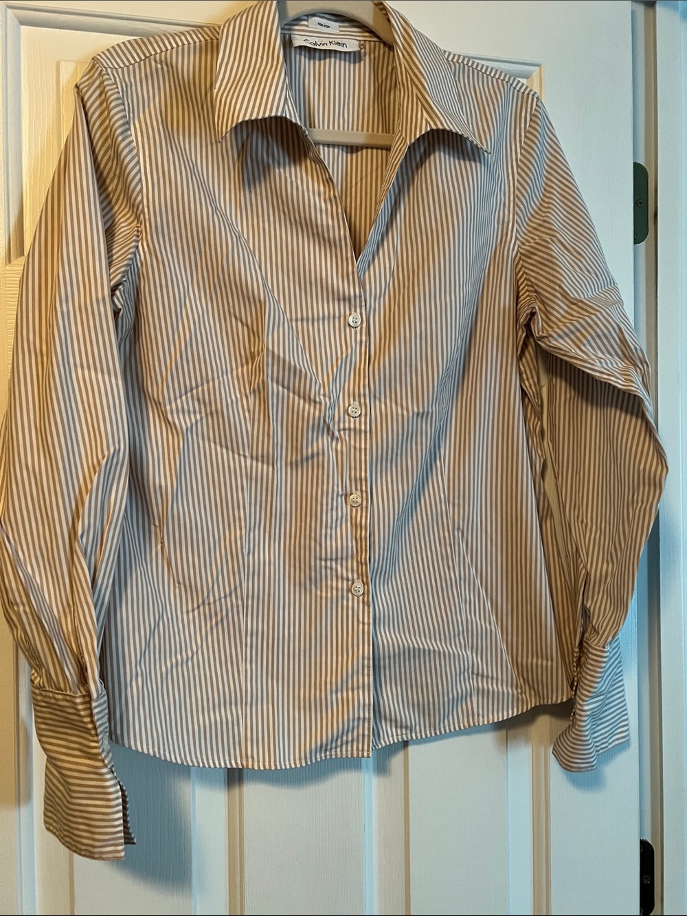 Calvin Klein Thin Stripe Button-Up Shirt - Tan & White
